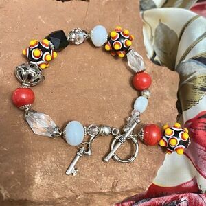 Bracelet beads sterling silver vintage crystals and finding with toggle clasp 8